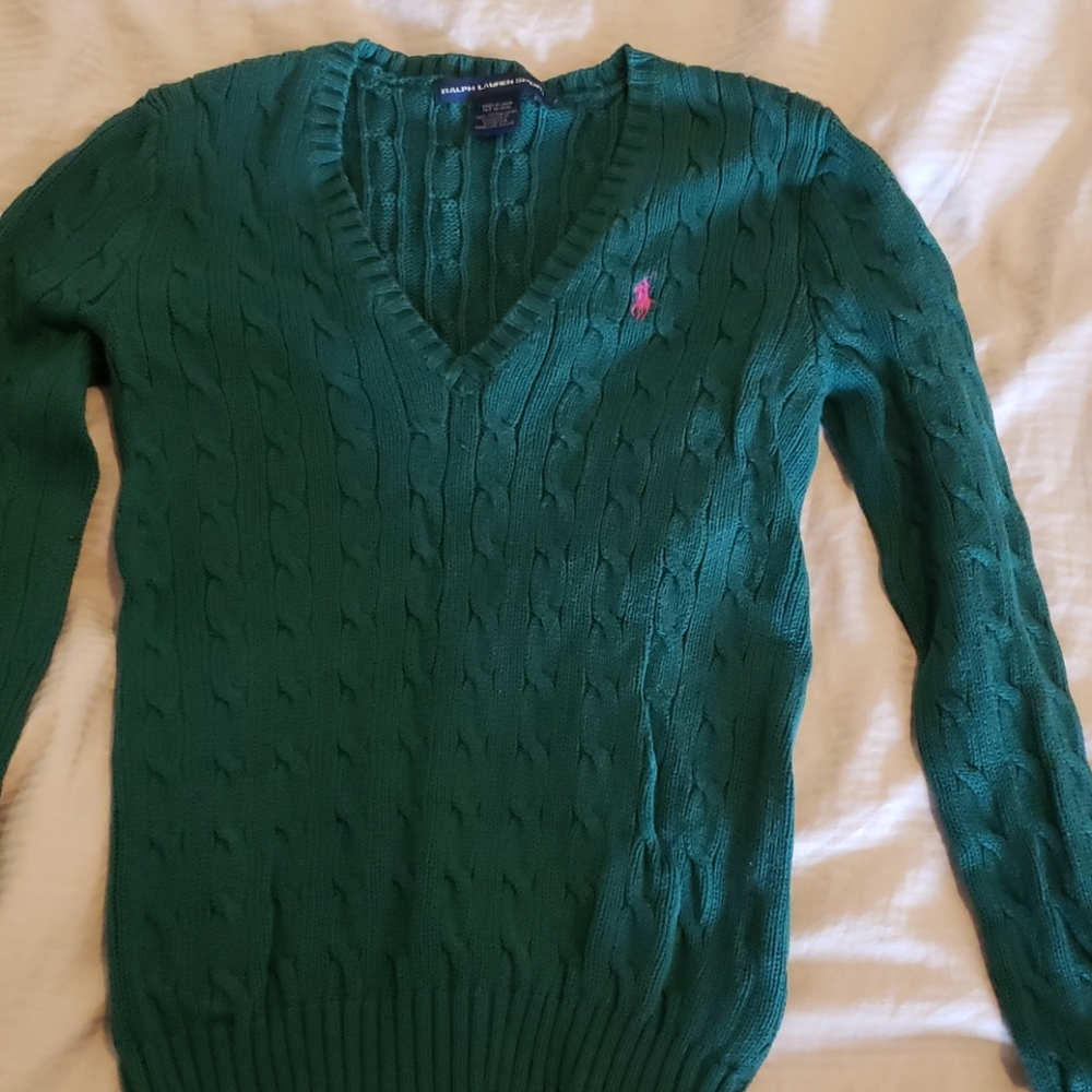 Ralph Lauren Green Cable Knit Sweater in Medium